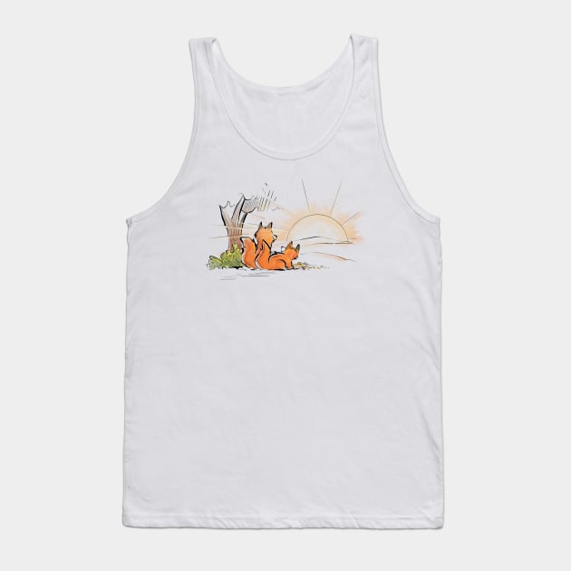 Foxes enjoying the sunset Tank Top by Jason's Doodles